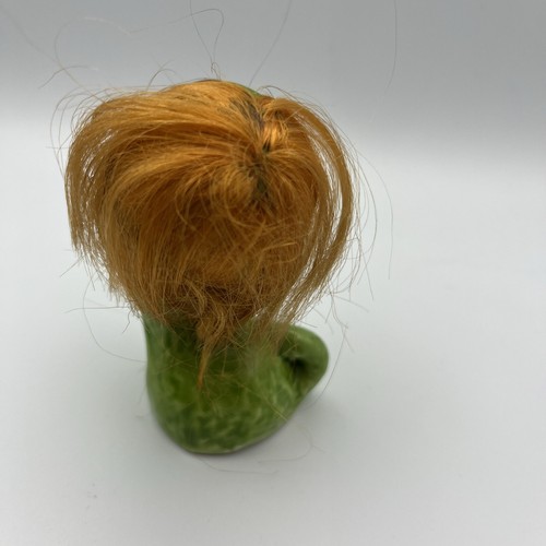 VINTAGE Ceramic SMILING GREEN DOG WITH Actual ORANGE HAIR FIGURINE + Necklace - Picture 4 of 9