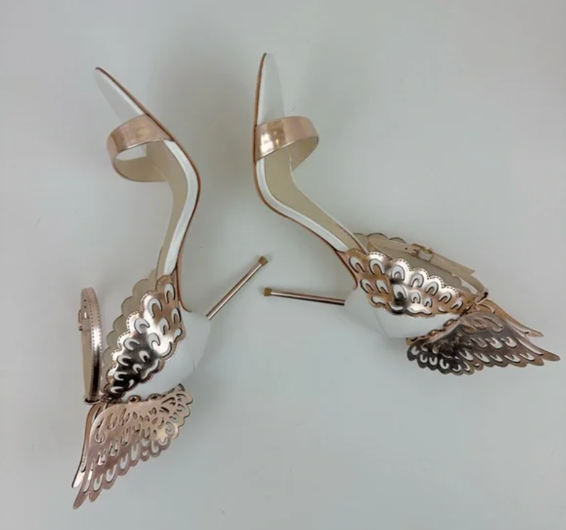 Sophia Webster Evangeline Metallic Angel Wings Heels Sandals sz US