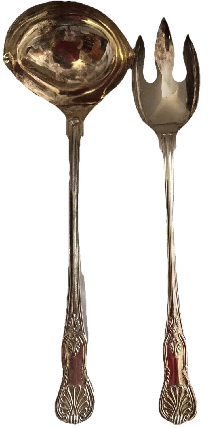 Vintage FB Rogers FBR14 Large Silverplate Ladle And Serving Fork Shell Italy