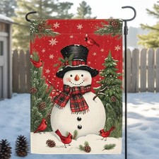 Winter Wonderland Snowman Garden Flag - Rustic Cardinal Holiday Decor