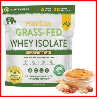 Marigold Grass-fed Whey Protein Isolate, Peanut Butter - 1lb Bag