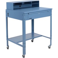 34-1/2"W x 30"D x 38"H Mobile Shop Desk with Pigeonhole Compartment Riser Flat