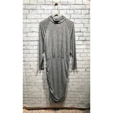 Express, Women Medium, Gray, Bodycon Dress Mock Neck Ruched Office Chic