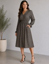 Adrianna Papell Black And Brown Maxi Dress Long Sleeve Sz S