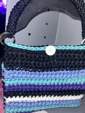 Handmade Crochet Multicolor Striped Top Handl...