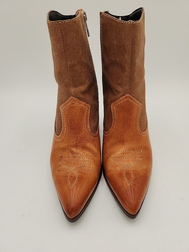 Donald Pliner VELLE Brown Leather Western Womens 9.5 M Ankle Boots Fawn UNWORN - Picture 3 of 18