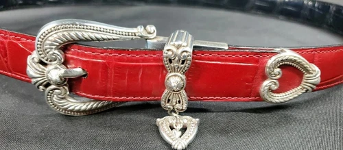 Brighton Heart Belt Vintage 1990s Reversible Red Black Leather Fits 33"-36"