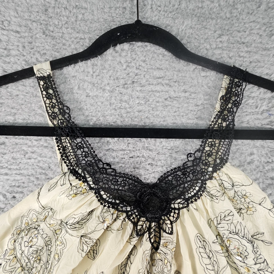 Top Babydoll De Colección Para Mujer S Paisley Lentejuelas Bordado Hada Y2K Años 90 Encaje Atado Trasero Foto 2 de 4