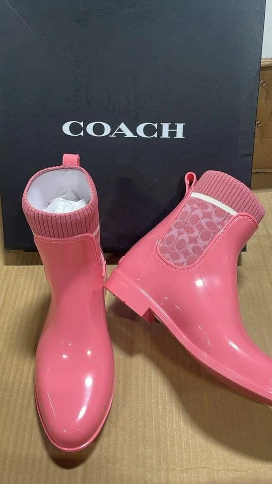Botín de lluvia Coach G5255 para mujer talla 9 B color rosa/taffy botas Foto 2 de 4