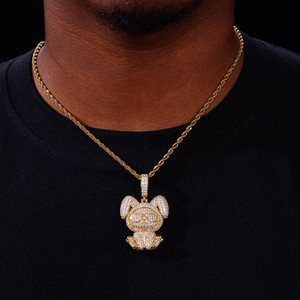 Authentic Iced Out Rabbit Pendant 925 Sterling Silver Moissanite 14k Yellow Gold Plated