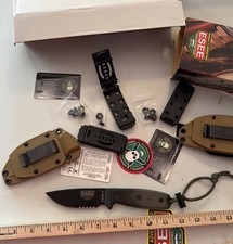 ESEE 3 Black Blade Serrated Edge MOLLE Back 3SM-MB Olive Drab Handle Tan Sheaths