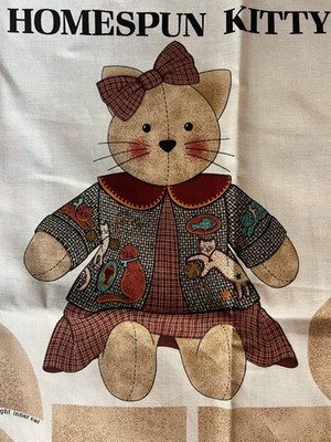 HOMESPUN KITTY Cat Fabric Cut & Sew Panel Stuffed Animal VIP Cranston Print