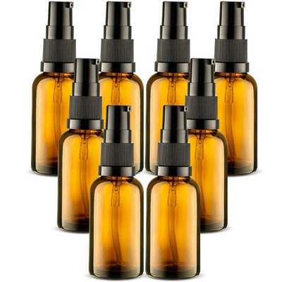 VitalUp 8 Pack Empty Refillable Glass Amber Pump Bottle Ideal for Lotion Cream