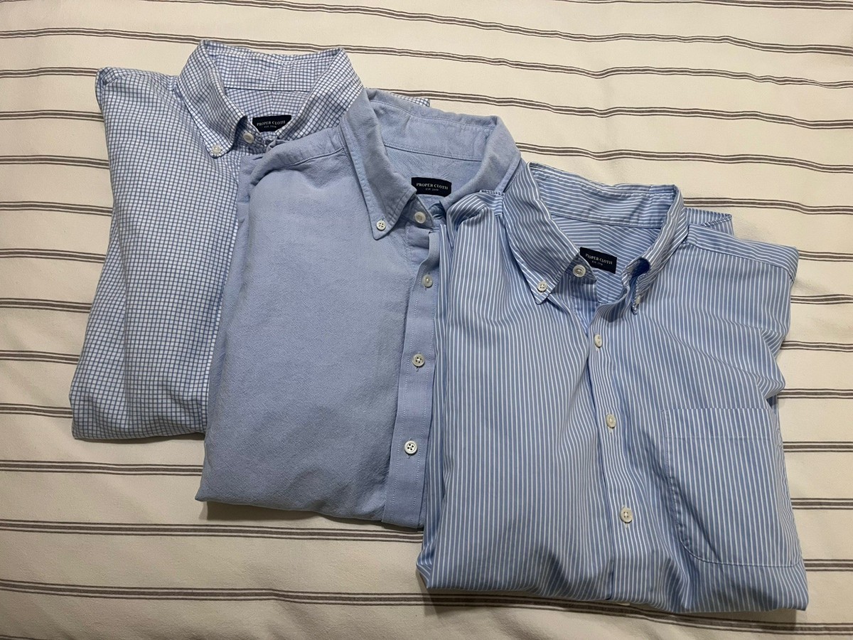 Proper Cloth Men's Dress Shirts | Lot of 3 | Blue Oxford, Check, Stripe |  Large | eBay