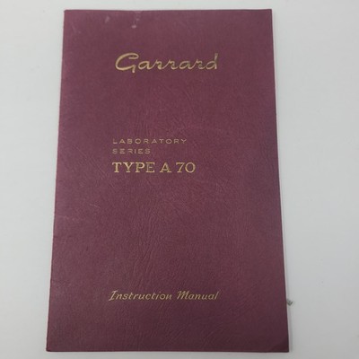 Garrard Type A 70 Laboratory Series Auto Turntable Instruction Manual Vintage