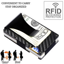 RFID Blocking Wallet Auto Pop up Credit Card Holder Leather Metal Money Clip Men