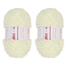 2pcs Fur Yarn Polyester Yarn Fluffy Chunky Yarn Light Cream White,50m