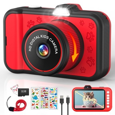 CHAKEYAKE Kids Camera, Toddler Digital Camera with Rotating Zoom Lens, 3.5 