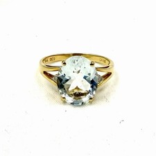 14K Yellow Gold 3.5 Carat Aquamarine Diamond Ring Sz 8 QCD