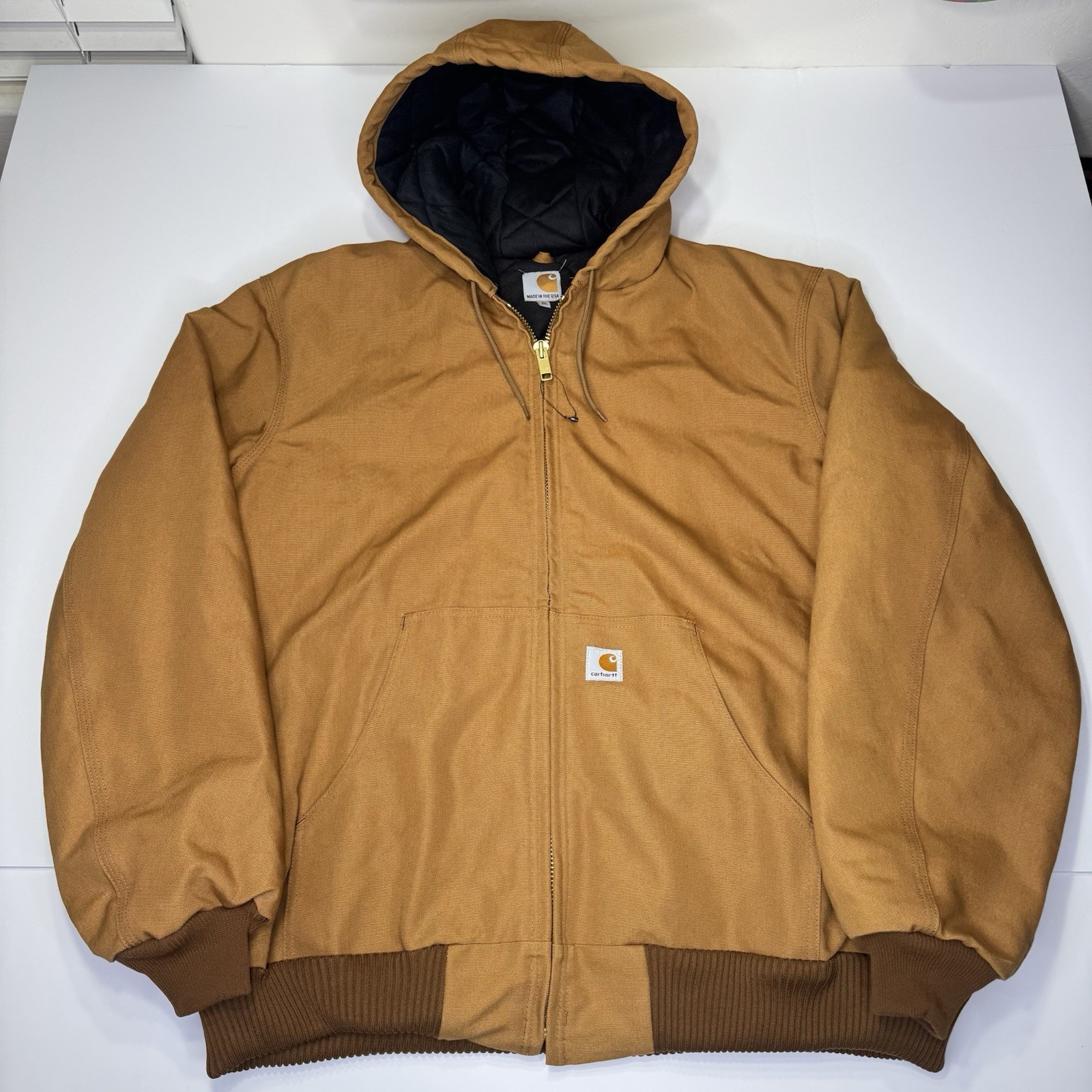 Carhartt J140 BRN USA Made 2014 Quilted Hooded Duck Canvas Jacket Mens XL  Tall