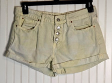 No Boundaries Women's White Yellow Tie Dye Button Up Jean Shorts Size 7