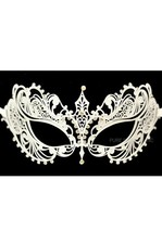 Laser Cut Metal Rhinestones Empress Divine Venetian Mask White
