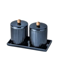 Qtip Holder Bathroom Set with Tray(3PCS) - 2 Piece 12 oz Blue Apothecary Jar ...