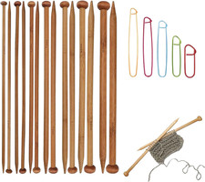 7-Pair Bamboo Knitting Needles Set, Straight Wooden Needles for Beginners