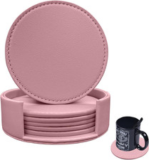 Coasters Set of 6 Soft Leather Drink Coaster Round Coaster with Sewing Around, S