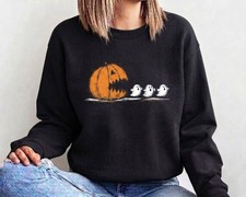 Cute Ghost Pumpkin Sweatshirt Retro Spooky Season Halloween Unisex Pullover Top