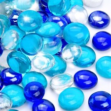 5LB Blue Mix Flat Glass Marbles for Vases, Mancala Stones Gemstone Beads Vase
