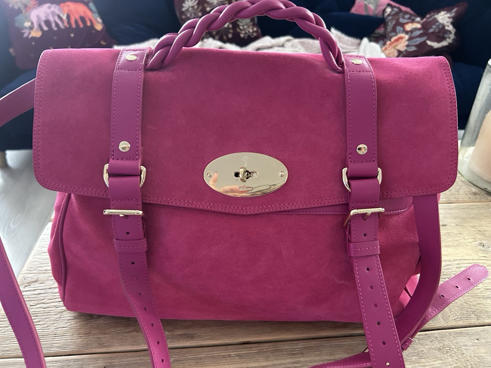 Mulberry Oversized Alexa In Pink Suede with Gold Hardware