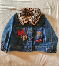 Minnie Mouse Denim Jacket Size 2T Leopard Faux Fur Collar E 