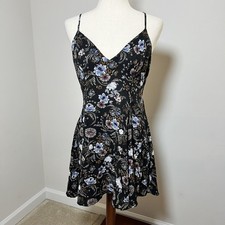American Eagle Mini Dress Black Floral Boho Whimsigoth Dark Fairy Grunge Y2K