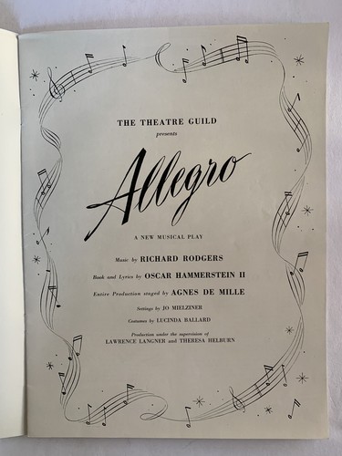 “ALLEGRO”, Agnes De Mille, William Ching, Souvenir Theatre Program, 1947 - Picture 2 of 5