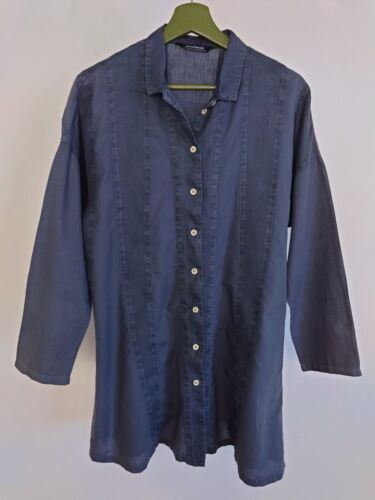 Camicia a tunica pannello Yacco Maricard camicetta lino lavato e misto cotone taglia 8-10 - Foto 1 di 12