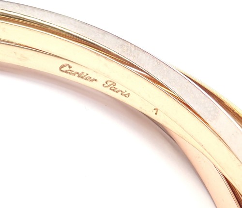 Authentic! Vintage Cartier 18k Tricolor Gold 7 Band Trinity Bangle Bracelet - Picture 5 of 10