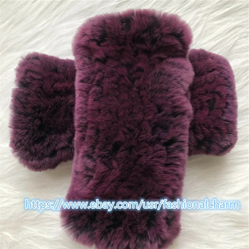 Womens Winter Real Rabbit Fur Gloves Knitted Stretch Fingerless Mitten Gloves - Picture 41 of 102