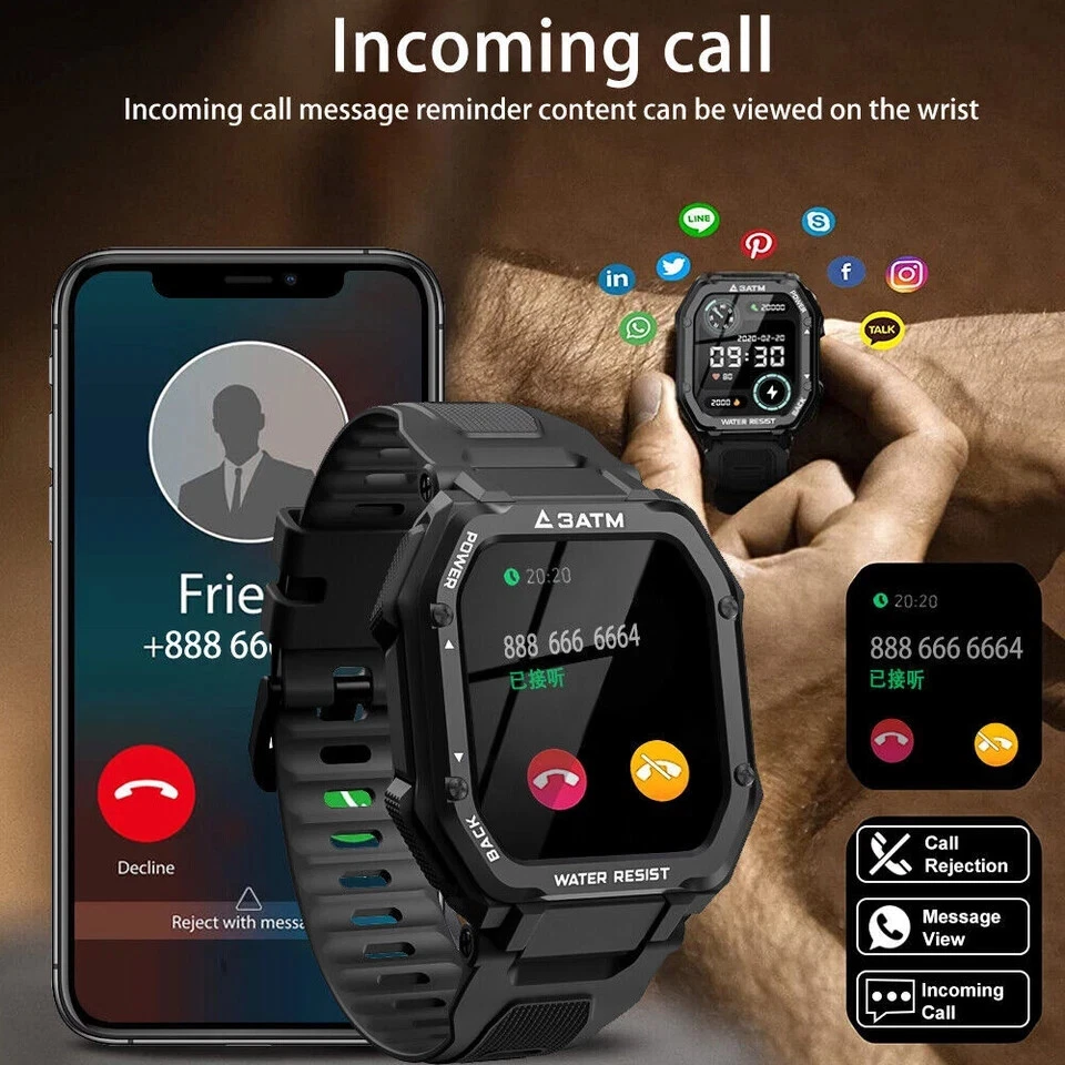 2025 Military Smart Watch Men Women Bluetooth Call Fitness Tracker Waterproof - Image 2 of 4