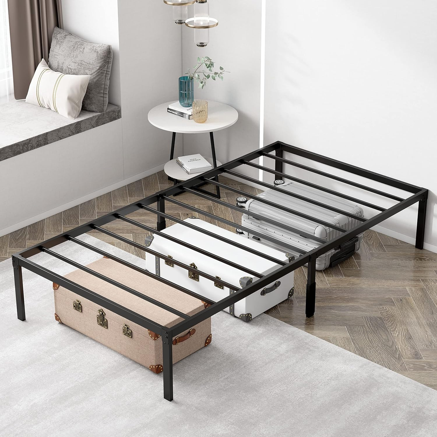 Heavy Duty Twin Size Bed Frames 18 Inch Tall Black Mattress Metal Platform Stora