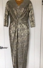 Next Gold Shimmer Christmas Party Dress Rouched Knot Front Detail UK 8 NEW