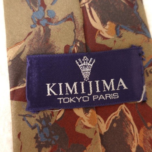 Kimijima Paris Neck Tie Men Red Brown Floral Silk Luxury Boho Nature Hibiscus - Picture 6 of 10