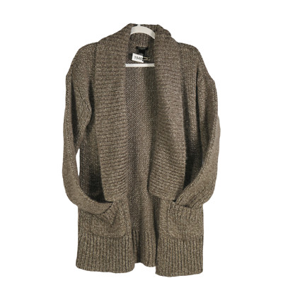 Ann Taylor Factory Wool Blend Marled Brown Cardigan Sweater M Chunky Knit Pocket