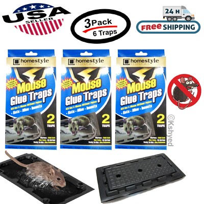6 Traps Mouse Glue Traps Rodent Catcher Rat Board Indoor Super Sticky (3 Pack)