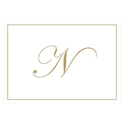 Caspari Gold Embossed Initials Boxed Note Cards in Letter N, 8 Cards & Envelo...