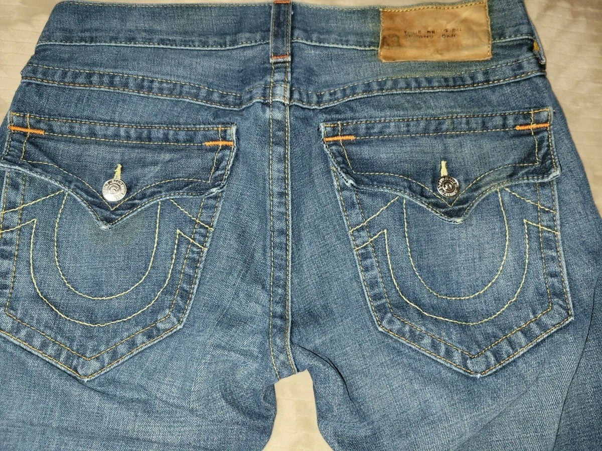 【美品】TRUE RELIGION トゥルーレリジョン BILLY 29 TRUE RELIGION Billy Men's Leather Tag Distressed Denim Blue Jeans