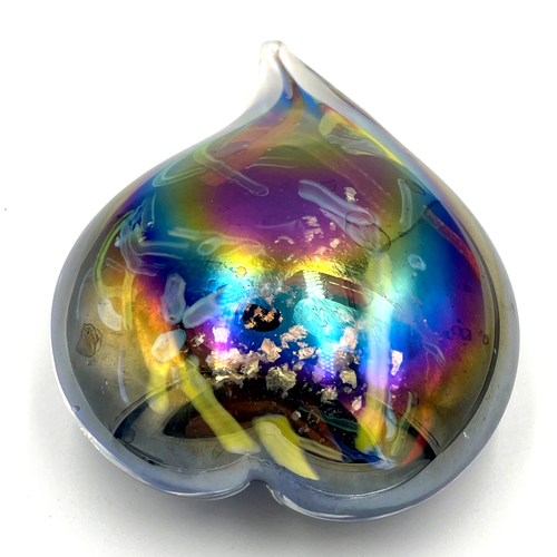 Studio Art Glass Confetti Heart Paperweight vintage 1990s Iridescent Retro - Picture 2 of 11