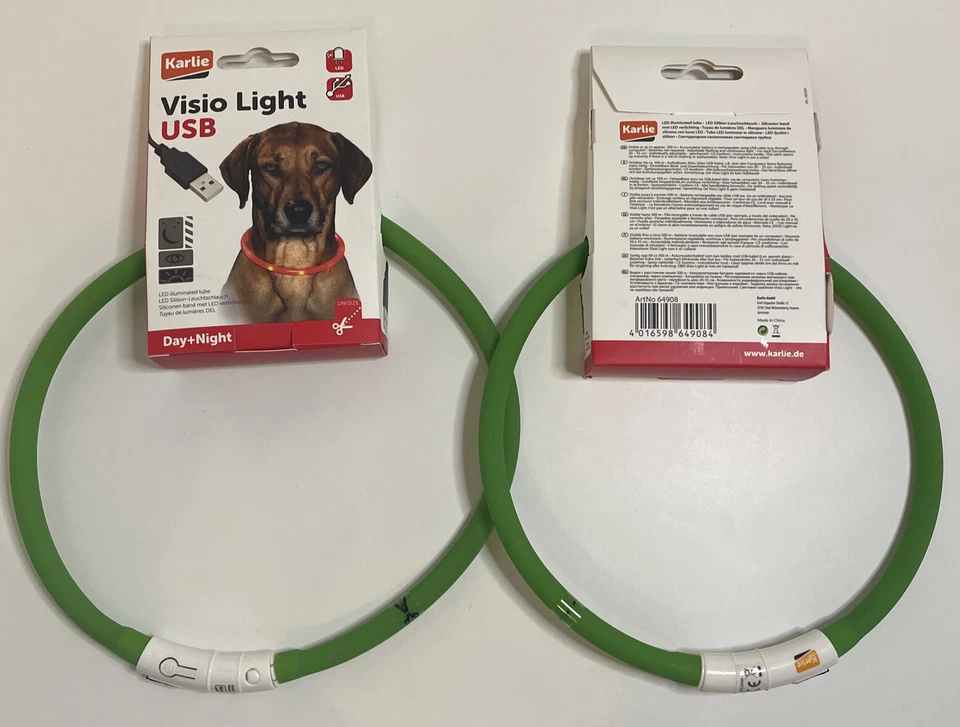 2 X Karlie 64908 Visio Luz Ajustable (máximo 70 cm) USB LED Cuello para Perro Mascota - Verde Foto 3 de 3