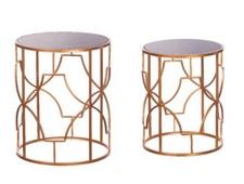 Set 2 Tavolini Decorativi da Interni Struttura in Ferro Ripiani in Vetro