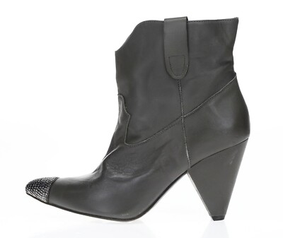 PLOMO Women's 'Sienna' Gray Leather Cap Toe Ankle Booties Sz. 38